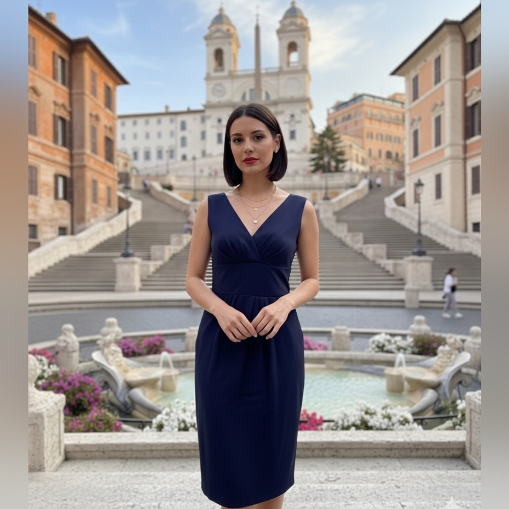 NWT MaxMara periwinkle midi v neck cocktail party dress 12